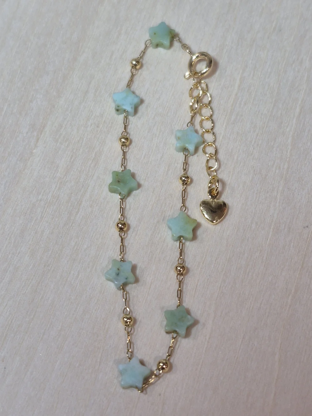 💚⭐️NEW💚⭐️ PRETTY!! SS Micro PaperClipGREEN OPAL FacetedNat. Stone Star Braclet